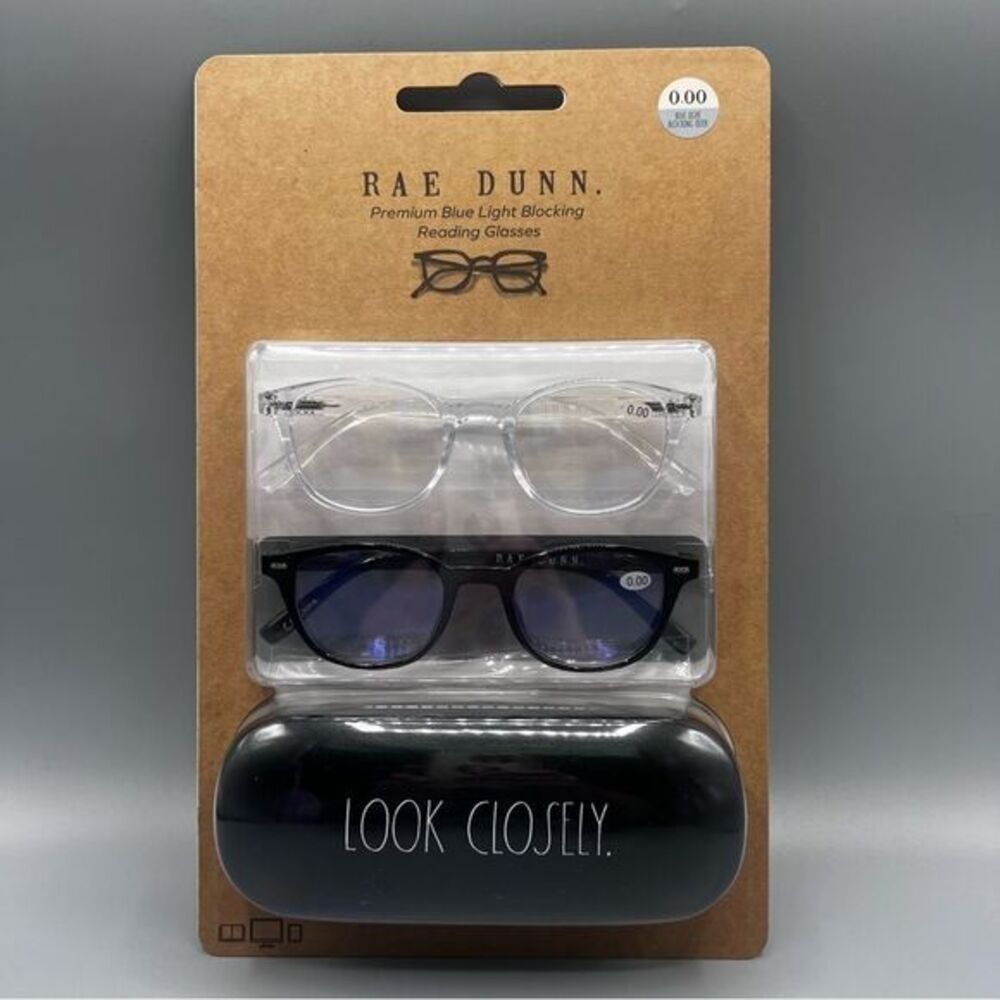 Rae Dunn Clear and Black Premium Light Blocking Glasses Set